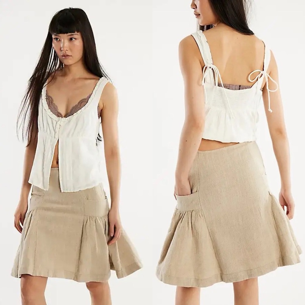 Free People Stansbury Linen Blend Midi Skirt Sz.6